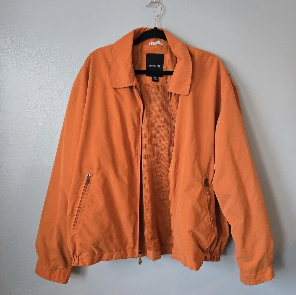 London Fog Men's Golf Jacket Orange Mesh Lined Harrington Windbreaker Size XL